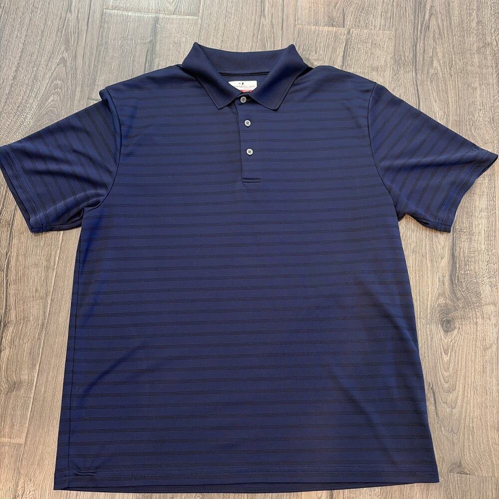 Grand Slam Performance Golf Shirt Men's XL Navy Blue Stripes Short Sleeve Polo